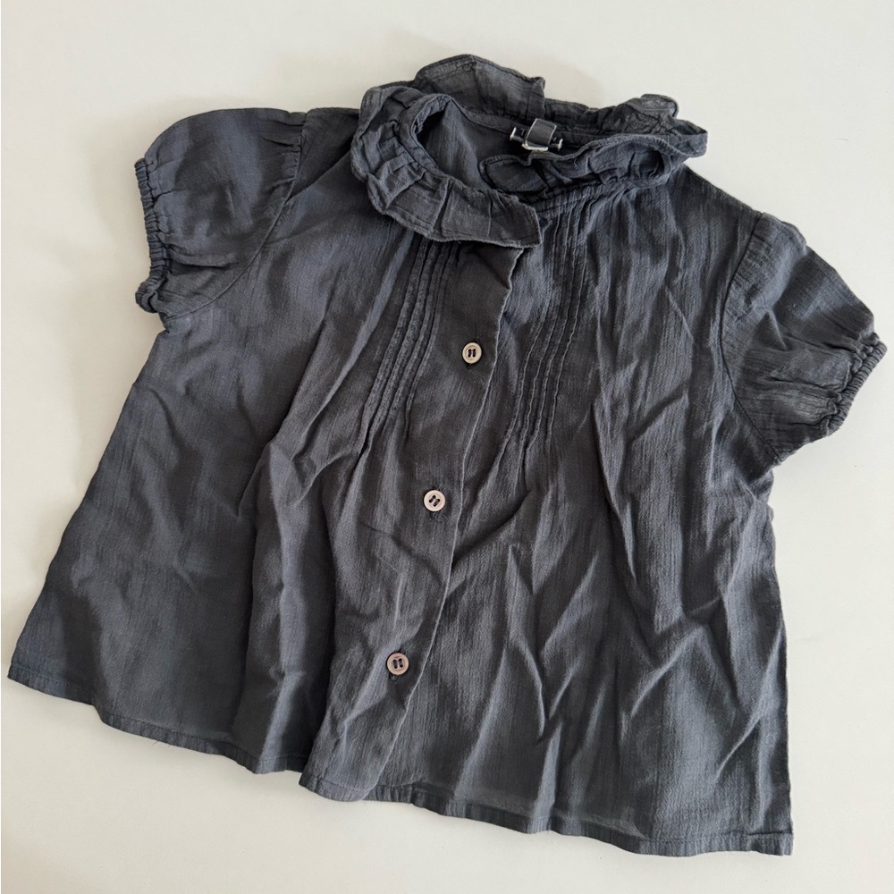 BONTON  Charcoal Grey Pleated Blouse